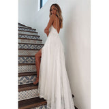 Zjkrl Woman Wedding Maxi Slip Dress Summer Sexy Bridesmaid Banquet White Split V Neck Backless Lace Female Long Elegant Evening Dress