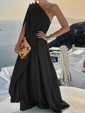 Zjkrl - Elegant Sleeveless Loose Irregular Chic Dress Women Slanted Shoulder Dress New Solid Loose Off Shoulder Sundress Cover UP