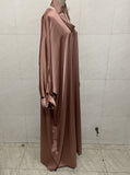 Zjkrl Ramadan Eid Fashion Puff Sleeve Muslim Abayas Soft Robe Musulmane Abaya Elegant Silky Muslim Arab Worship Service Clothing