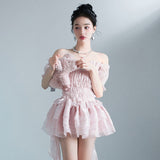 Zjkrl Summer Lace Sweet Dress Women Designer Ruffle Flounce Cute Mini Dress Female Korean Fashion Elastic Skinny Sexy Party Dress 2023