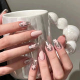 Zjkrl - 24pcs/box Fake French y2k Nails Press On Long Stiletto Almond Shape Wearable False Nails With Stars Designs Full Cover Nail Tips