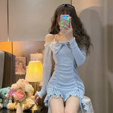 Zjkrl Bodycon Wrap Sexy Dress Women Korean Style Design Kawaii Ruffles Lolita Short Dresses Lace Robe Female Autumn