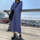 Summer New Striped Plus Size T Shirt Dress Short Sleeve Round Neck Loose All-match Dresses Fashion Casual Korean Women Clothing