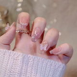 Zjkrl - 24pcs Ballet False Nail Full Cover Fake Nail Butterfly Love Nails Tip French Coffin Nails Press on Nails