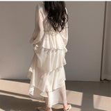 Zjkrl Dresses Women Office Lady Lantern Sleeve V-Neck  Pullover Dress Femme Autumn New High Waisted Vestidso Female