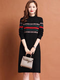 Zjkrl - 2023 New Fashion Wool Knitted Dress Women&#39;s Autumn And Winter Temperament Fashion Long Sleeve Loose Tight Casual Party Dress