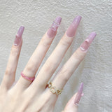 Zjkrl - 24Pcs/Box Gradient Color Artifical Press On Nails With Glue Long Coffin Fake Nails Lovely Girls Nail Art Ballerina False Nails