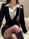Zjkrl --Spring Black Elegant Dress Women Sexy Patchwork Y2K Designer Mini Dress Female Casual Korean Fashion Slim Party Dress 2024 New
