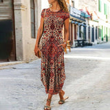 Zjkrl - Elegant Women Maxi Dress 2023 Summer O Neck Short Sleeve Sundress Office Lady Party Dress Female Print A-Line Long Dress Vestido