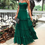 Zjkrl Green Tulle Spaghetti Strap Womens Dress Elegant Party Evening Sleeveless Sexy Long Dresses Pleated Ruffles Maxi Summer Dress