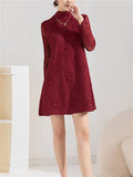 Zjkrl - Dresses for Women Autumn Winter New Long Sleeve Half Turtleneck Embroidery Loose Large Size Fashion Elegant Casua Dress