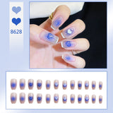 Zjkrl - 24Pcs/Box Charming Pink Flame Short Ballet Wearable Fake Nails press on Square Head Full Cover Detachable Finished Fingernails