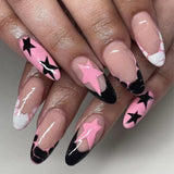Zjkrl - 24pcs/box Fake French y2k Nails Press On Long Stiletto Almond Shape Wearable False Nails With Stars Designs Full Cover Nail Tips