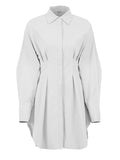 Zjkrl - Autumn Winter Bodycon Dress Women Khaki Long Sleeve Pleated Shirt Dress Office Ladies Solid Lapel Casual Mini Dresss