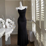 Zjkrl - Back to School Summer New Women Elegant Spaghetti Strap Long Dress French Style Sexy Slim Prom Evening Party Dresses Korean Fashion Clothing