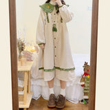 Zjkrl - Kawaii Lolita Dress Women Sweet Preppy Style Ruffles Patchwork Corduroy Dress Autumn Winter Puff Sleeve Peter Pan Collar