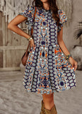 Zjkrl - Fashion Elegant Ladies Long Dresses 2023 Summer Round Neck Short Sleeve Printed Party Dress Boho A-line Beach Dress for Women