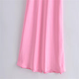 Zjkrl - 2023 New Women Hollow Design Silk Satin Texture Midi Suspender Dress Summer Sexy Revealing Back Slit Slim Pink Dress