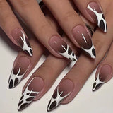 Zjkrl - 24Pcs Detachable Almond False Nails with Pearl Decoration Elegant Designs French Fake Nails Full Nail Art Tips Press On Nails