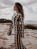 Zjkrl - Autumn Knitted Maxi Dress Flare Long Sleeve Bodycon Dress for Women Elegant Sexy Cut Out Wave Christmas Party Evening Outfits