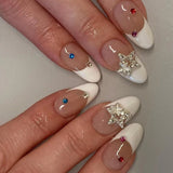 Zjkrl - 24Pcs Detachable Almond False Nails with Pearl Decoration Elegant Designs French Fake Nails Full Nail Art Tips Press On Nails