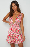 Zjkrl New Backless Sexy Women Mini Dress Sleeveless V Neck Backless Flower Print Summer Club Party Dress Sundress Streetwear S M L