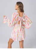 Zjkrl - 2023 Summer Holiday Vocation Long Sleeve Sexy V-neck Ruffled A-line Beach Playsuit with Headband
