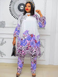 Zjkrl - 2 Piece Set Plus Size Clothes Women Dashiki African 2023 Summer Chiffon Print Tops Pants Trousers Suits Ankara Party Outfits