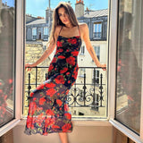 Zjkrl - Floral Print Sleeveless Bandage Straps Slip Dress Women Elegant Backless Slim Midi Dresses 2023 Summer Casual Holiday Vestidos