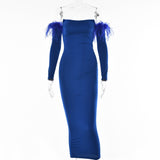 Zjkrl Party Dresses For Women Outfits Elegant Off-shoulder Feather Sleeve Maxi Dress Women New Strapless Backless Bodycon Long Dress Vestido