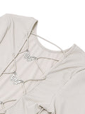 Zjkrl - Knitted Sweater Dress Women Sexy Backless Lace Up Mini Dress Female Round Neck Elegant Flare Long Sleeve Club Party Dresses