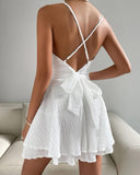 Zjkrl - Bow Big Swing Dress 2023 Summer Women Spaghetti Strap V Neck Backless Mini Party Beach Ruffle Vestidos Femininos