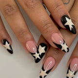 Zjkrl - 24pcs/box Fake French y2k Nails Press On Long Stiletto Almond Shape Wearable False Nails With Stars Designs Full Cover Nail Tips