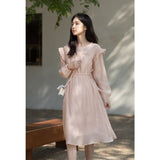 Spring Pink Dress Women Long Sleeve Elegant Sweet Dresses A Line Loose Midi Dress Female Vestidos MXB12L0526