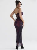 Zjkrl Purple Print Sexy Long Fishtail Dress For Women Robe 2023 New Spaghetti Strap Sleeveless Backless Ruched Maxi Dress
