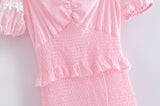 Zjkrl High Quality 2023 Summer Pink Short Sleeve Women Ruffled Mini Dress