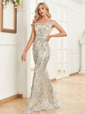 Zjkrl - Elegant V Neck Light Silver Sequin Evening Dress Women Sleeveless Party Maxi Dress Long Luxury Prom Gown Dresses