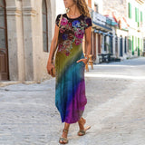Zjkrl - Elegant Women Maxi Dress 2023 Summer O Neck Short Sleeve Sundress Office Lady Party Dress Female Print A-Line Long Dress Vestido