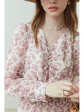 Tea-break French Dress for Women Spring New V-neck Bohemian Pink Floral Little Pearl Decoration Long Dress for Female