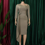 Zjkrl Elegant Dresses for Women Office Dress Lady Solid High Waisted Sheath Mid Calf Formal Business Work Wear Dress Midi Vestidos Hot