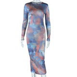 Zjkrl - Casual Sexy O-neck Printed Bodycon Party Dress for Women Streetwear Y2K 2023 Spring Summer Ladies Nightclub Mid-calf Vestidos