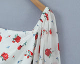 Zjkrl - 2023 Women French Style Rose Flower Print Satin Dress Vintage Puff Long Sleeve Ladies Holiday Mini Robe