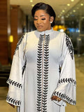 Zjkrl High Quality Chiffon Fabric African Collar With Scarf Embroidered Diamond Long Waist Strap Dress For Lady（08#）