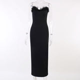 Zjkrl Fall Winter Party Dresses For Women Strapless Feather Evening Dresses Elegant Formal Party Dresses For Women Sexy Corset Bodycon Midi Dress White Black