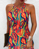 Zjkrl - Fashion Women's Straight Dress 2023 Summer Vacation New Multicolor Abstract Print Hollow Casual Mini Sleeveless Dress Female