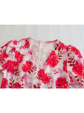 Women French Style Floral Print Dress Vintage Short Sleeve V Neck Ladies Holiday Summer Long Dress