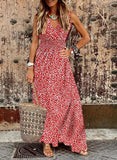 Zjkrl - 2023 Casual Spring Summer Women Dress Floral Print V-Neck TANK Sleeveless Elastic Waist A-LINE Ankle-Length Beach Style Dress