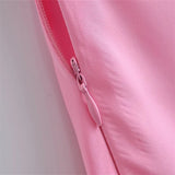 Zjkrl - 2023 New Women Hollow Design Silk Satin Texture Midi Suspender Dress Summer Sexy Revealing Back Slit Slim Pink Dress