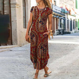 Zjkrl - Elegant Women Maxi Dress 2023 Summer O Neck Short Sleeve Sundress Office Lady Party Dress Female Print A-Line Long Dress Vestido