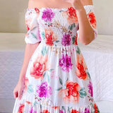 Zjkrl Sexy Off The Shoulder Tube Top Dress Butterfly Rainbow Floral Print Dress Ladies Elegant Slim Summer Bohemian Party Maxi Dresses
